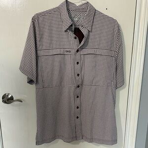 Casual Short-Sleeve Check Button-Down Shirt - Burgundy/White